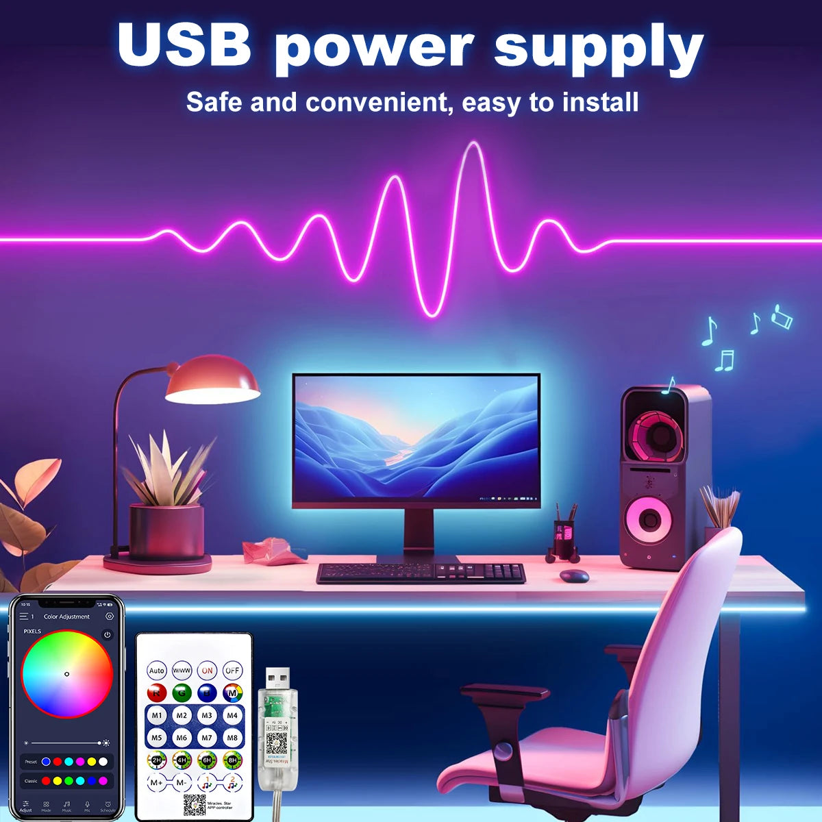 Neon RGB LED Strip — USB, Bluetooth