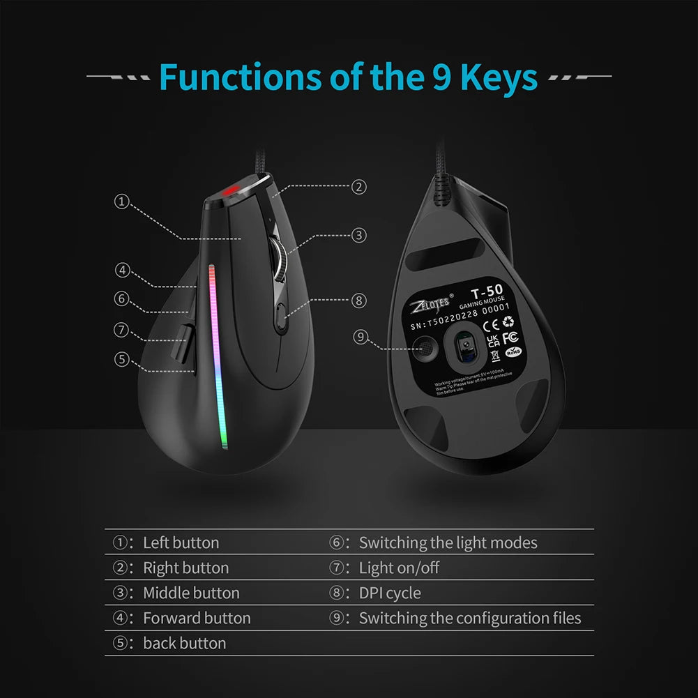 ZELOTES T-50 Vertical RGB Mouse