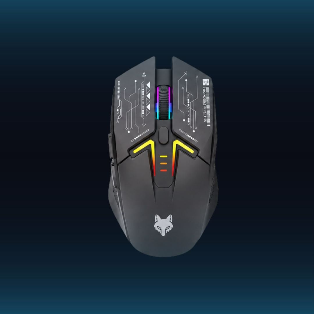 XUNFOX S205 tri-mode wireless RGB mouse — Black, view 2